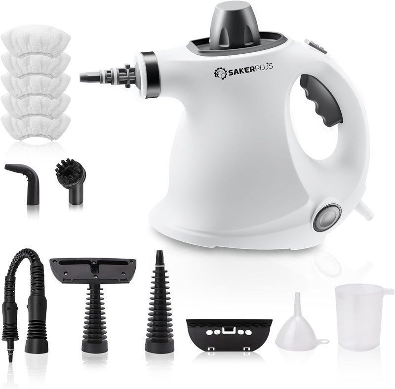 SakerPlus Handheld Steam Cleaner Pressurized Portable Steamer for Home Office Car With 9 Accessories &Safety Lock For Multi-Surface (5 Towel Sleeve) - Image 1